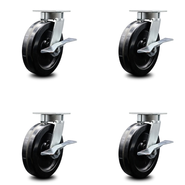 8 Inch Kingpinless Phenolic Wheel Swivel Caster Set with Brakes